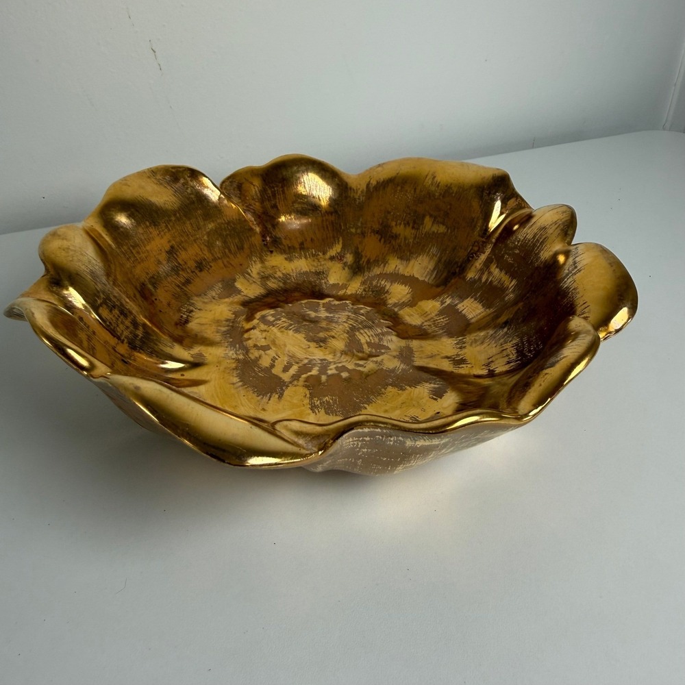 Stangl Granada Gold Bowl Vintage 3410-7 Gold Metallic Ruffled MCM Centerpiece - Picture 2 of 6